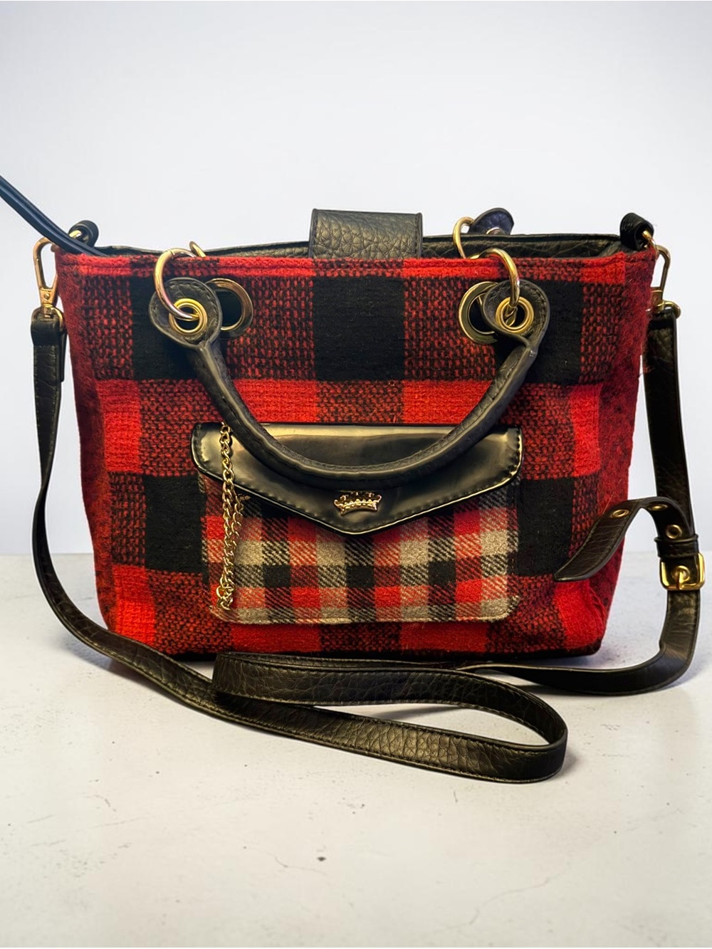 Juicy Couture Vintage Y2K red and black buffalo check wool crossbody bag